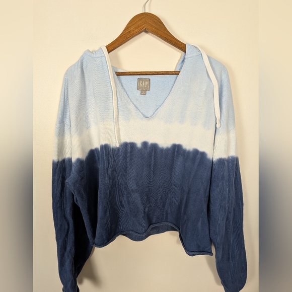GAP Blue Tie Dye Crop Boho Cotton Hoodie Pullover Sweatshirt - Picture 8 of 8